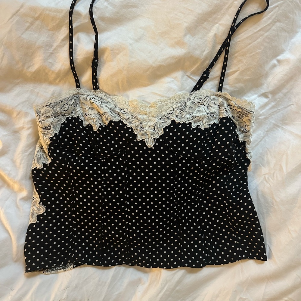 Chic Lace Trim Polka Dot Camisole
